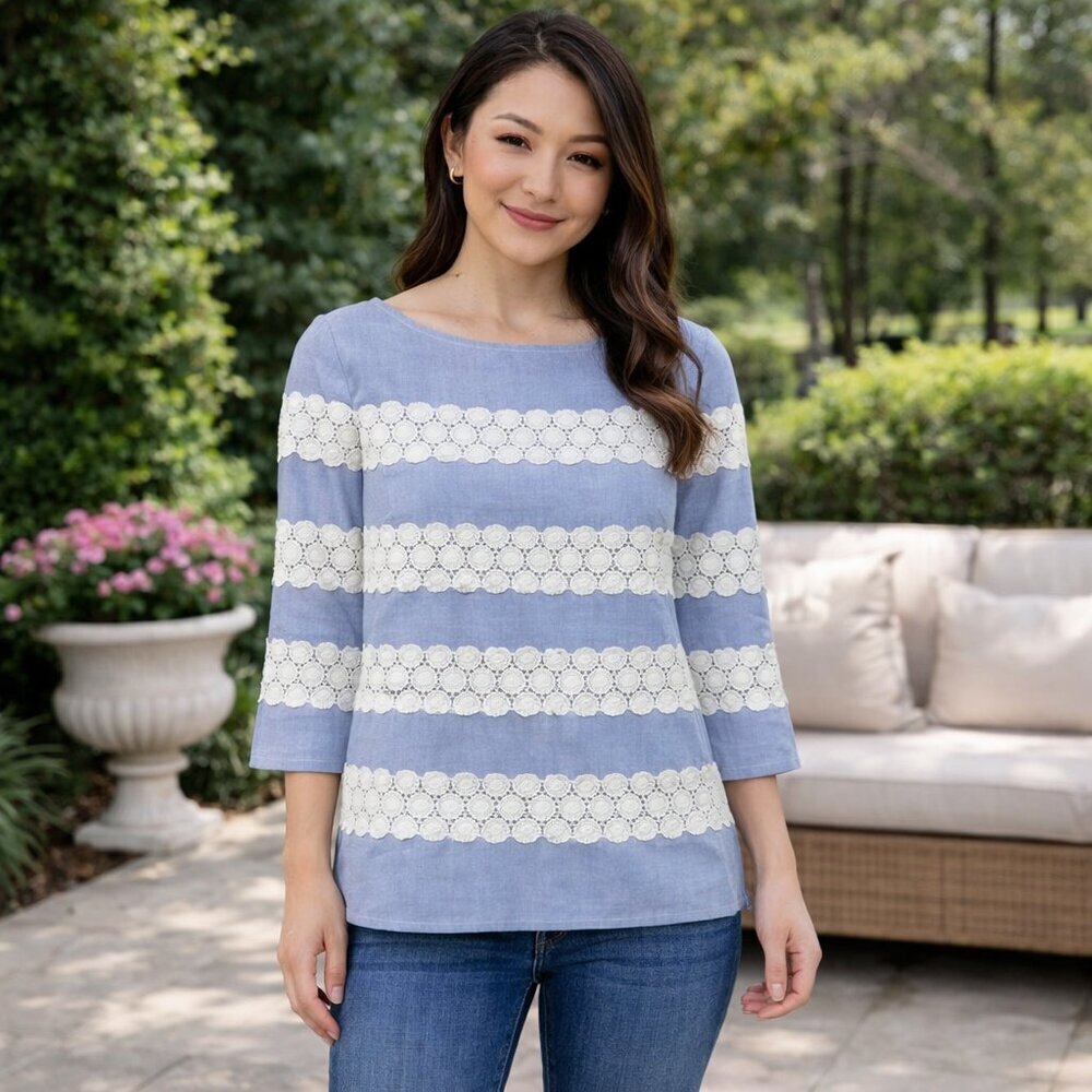 Banana Republic Blue Stripe Eyelet Tunic Top - XS
